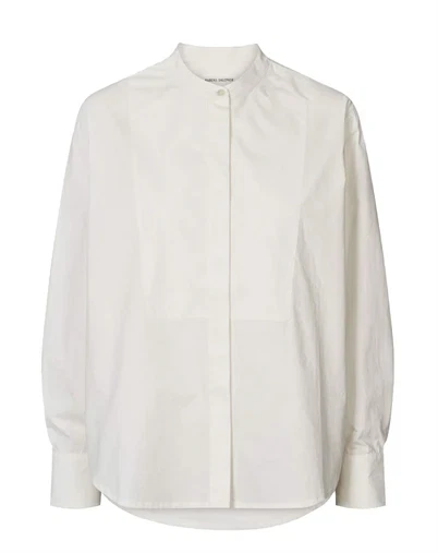 Rabens Saloner - Sunny Crisp Cotton Bib Front Skjorte - White